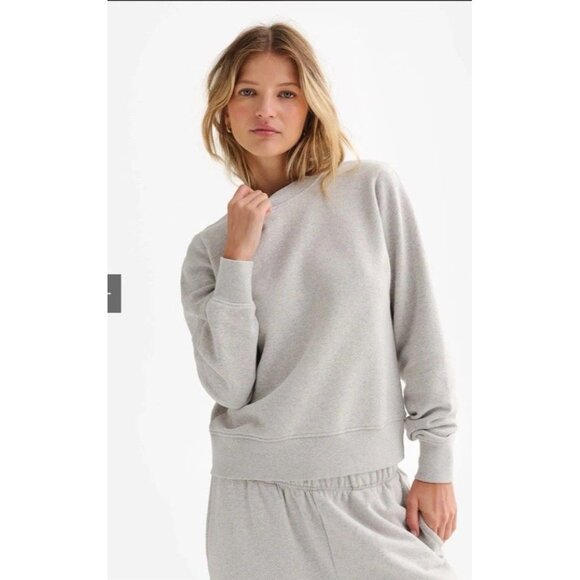 MATE the Label Organic Fleece Shrunken Crew Neck Sweatshirt Heather Grey Medium - Picture 1 of 9